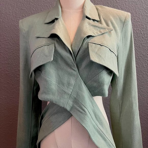 JLUXLABEL Myling Linen Blend Cropped Wrap Top Jacket in Sage Green - NWT - Small - Picture 9 of 12